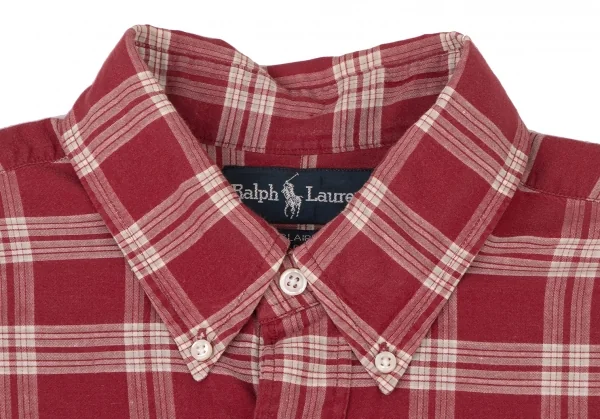 ラルフローレンRalph Lauren コットンボタンダウンチェック半袖シャツ 赤L K-138691_003