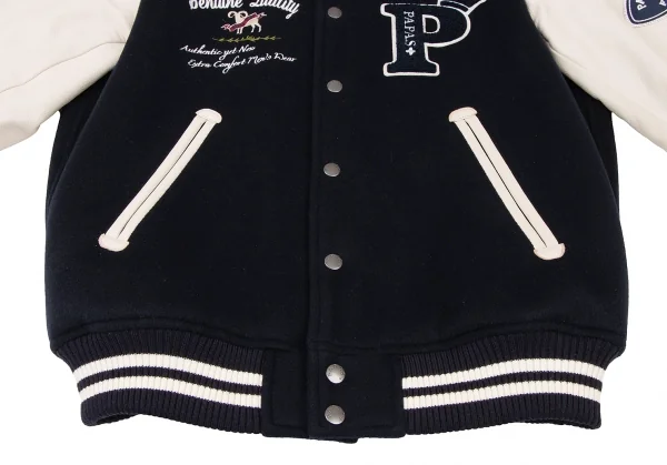 Papas+ Logo Patch Leather Sleeve Switching Baseball Jacket K-138709_011