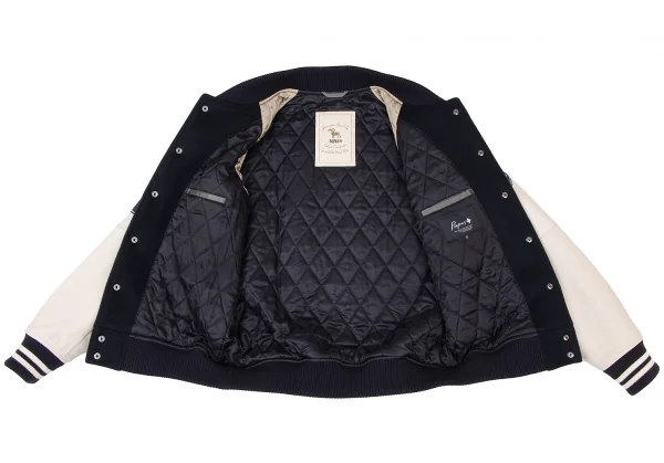 Papas+ Logo Patch Leather Sleeve Switching Baseball Jacket K-138709_013