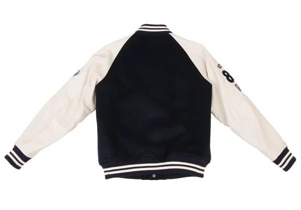 Papas+ Logo Patch Leather Sleeve Switching Baseball Jacket K-138709_014