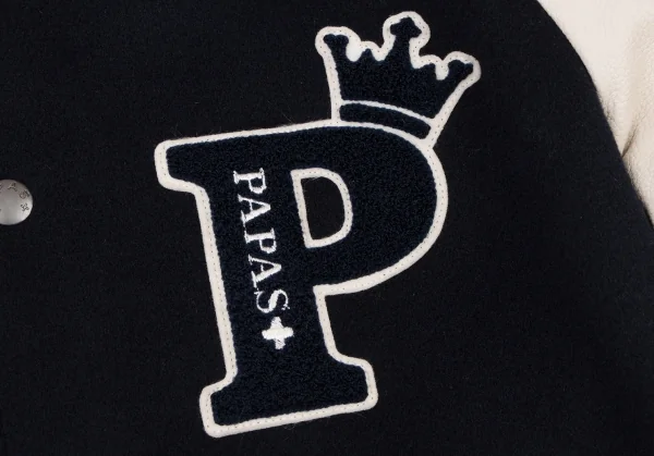 Papas+ Logo Patch Leather Sleeve Switching Baseball Jacket K-138709_003