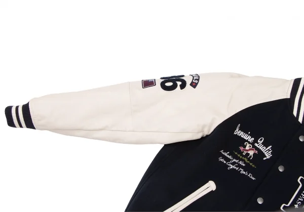 Papas+ Logo Patch Leather Sleeve Switching Baseball Jacket K-138709_006