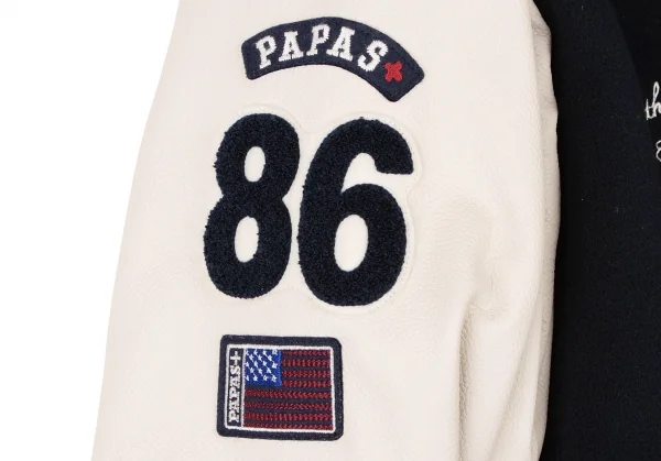 Papas+ Logo Patch Leather Sleeve Switching Baseball Jacket K-138709_007