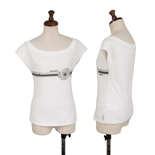 アルマーニジーンズARMANI JEANS グリッターラインロゴプリントTシャツ 白グレー他40 K-138736_001