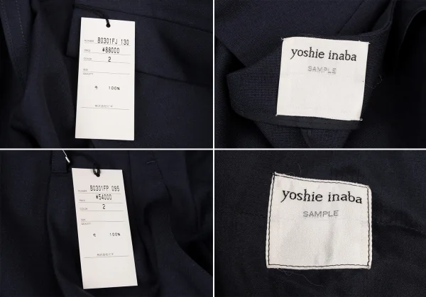 ヨシエイナバYOSHIE INABA ウールノーカラーセットアップスーツ 紺Ｍ位 K-138905_020
