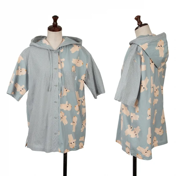 PINK HOUSE Printed Short Sleeve Hooded Shirt Sky blue M-L K-138942_001