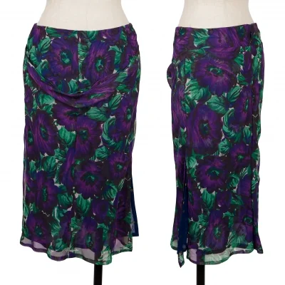 zucca Flower Print See-Through Layered Skirt