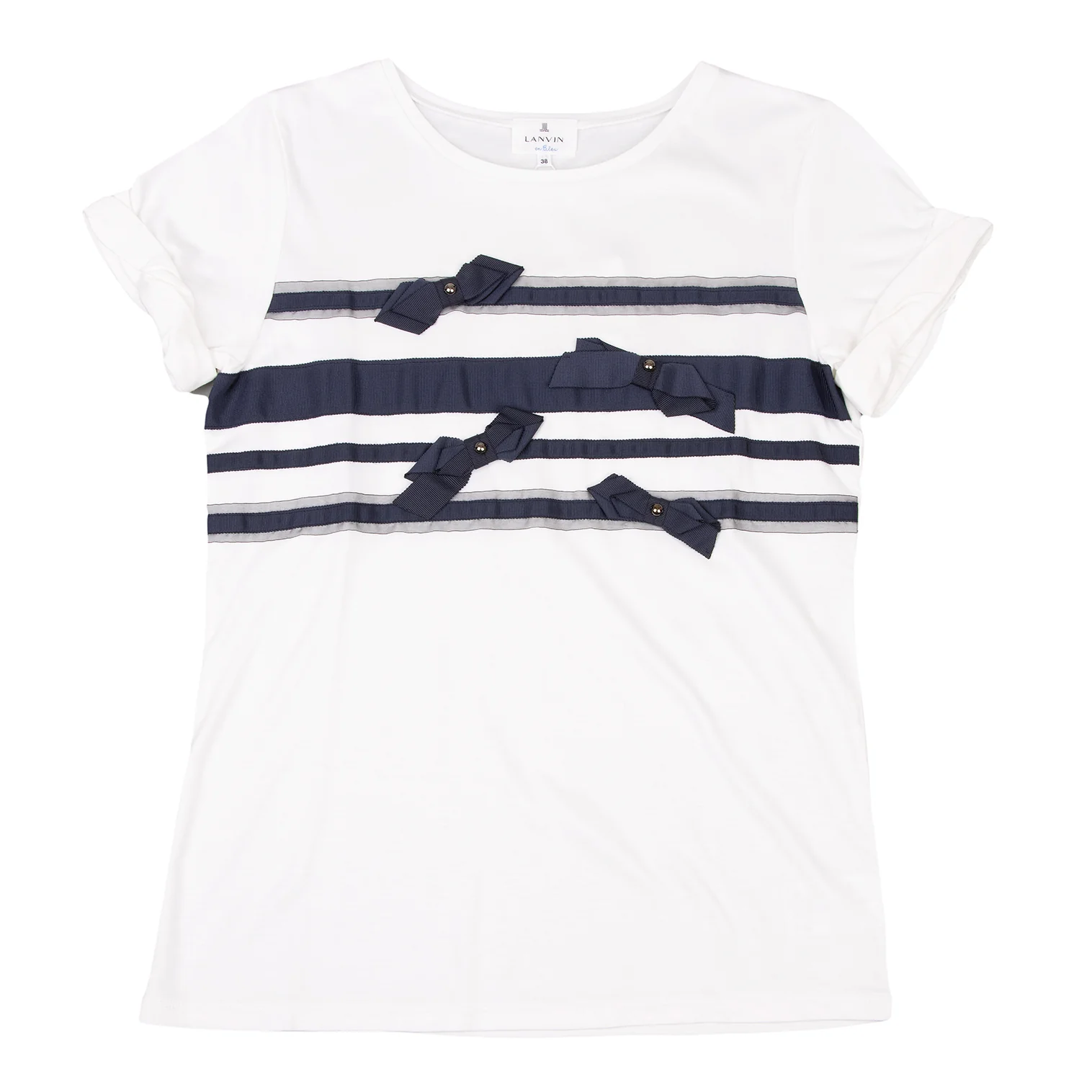 ランバンオンブルーLANVIN en Bleu リボンテーピングTシャツ 白