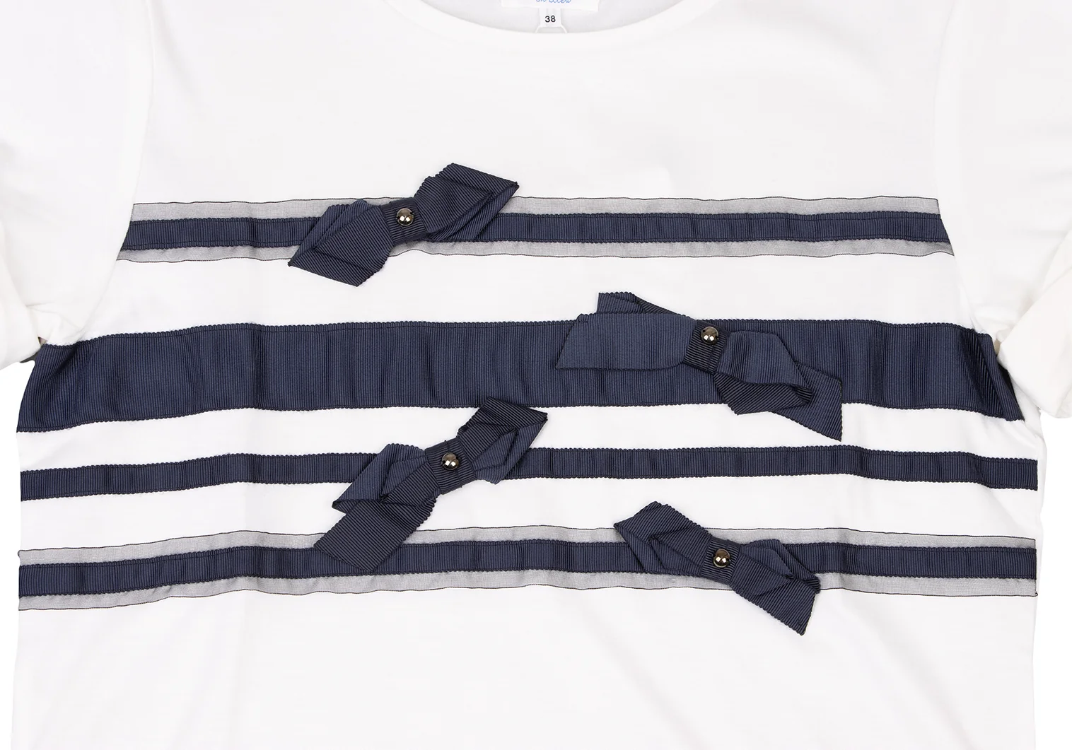 新品 ランバンオンブルー Tシャツ カットソー リボン 装飾 ホワイト 38 ランバンオンブルーLANVIN en Bleu リボンテーピングTシャツ 白