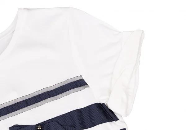 ランバンオンブルーLANVIN en Bleu リボンテーピングTシャツ 白