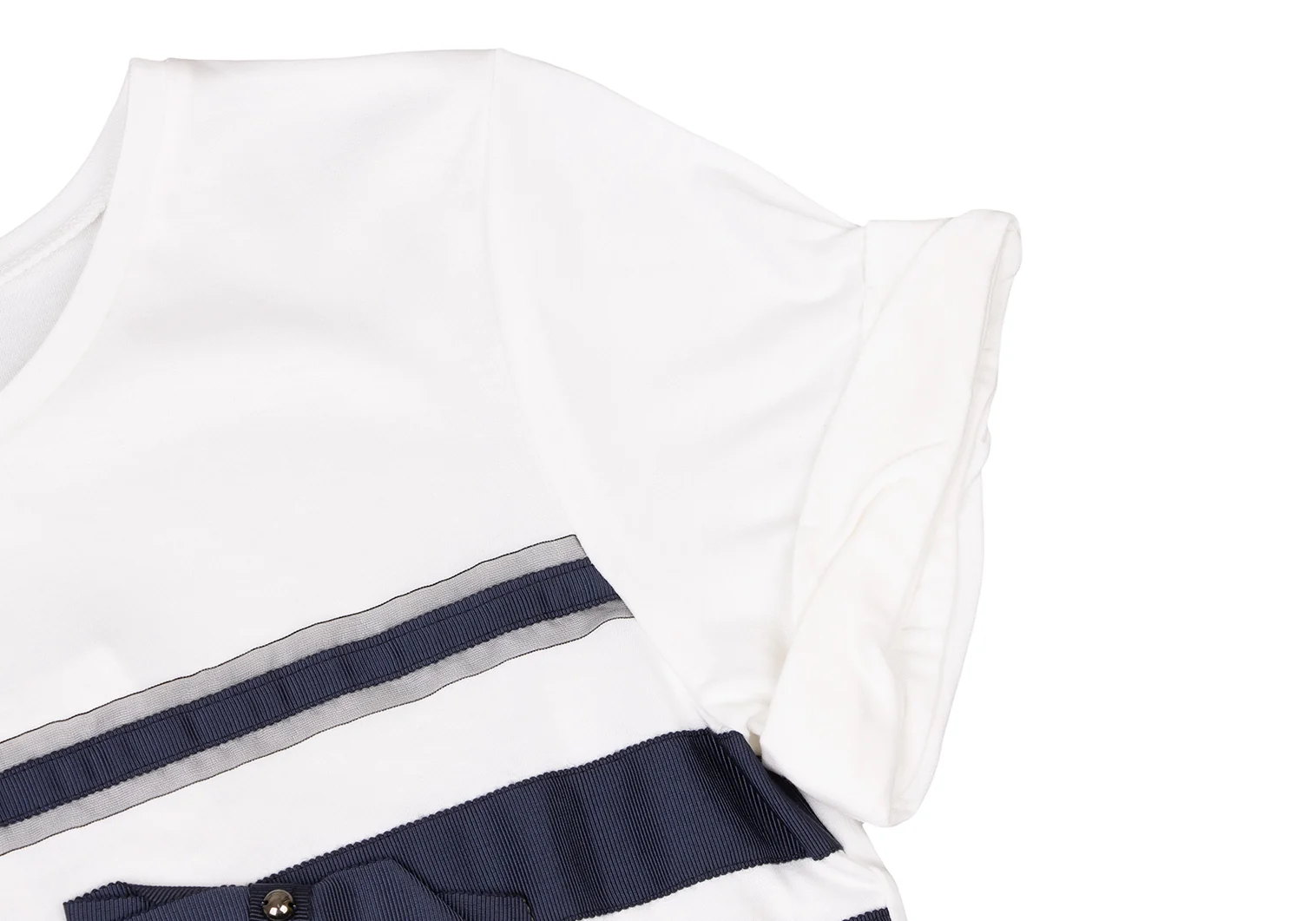 ランバンオンブルーLANVIN en Bleu リボンテーピングTシャツ 白黒38 【レディース】 ランバンオンブルーLANVIN en Bleu リボンテーピングTシャツ