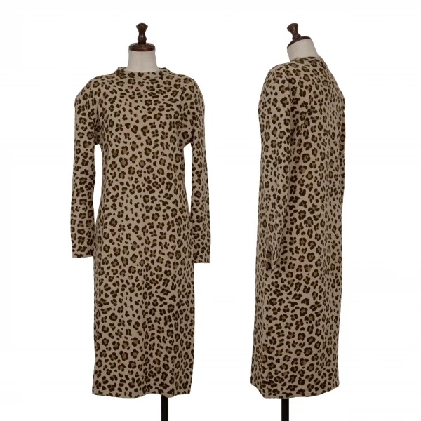 yoshie inaba Wool Cashmere Leopard Knit Dress Mocha S-M K-139166_001