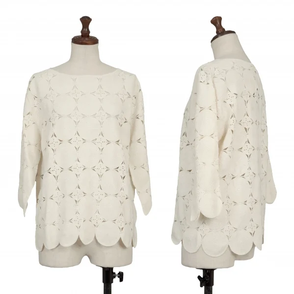 YOSHIE INABA Geometric Lace T Shirt White S-M K-139171_001