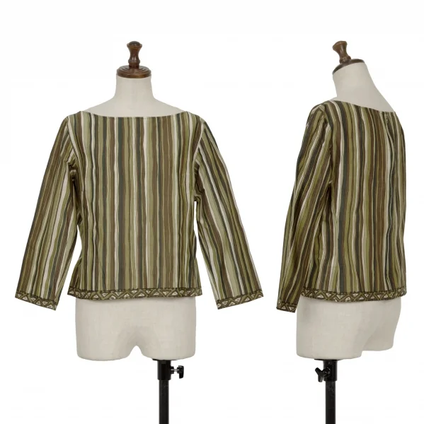 YOSHIE INABA Striped Back Zip Blouse Green 9 K-139179_001