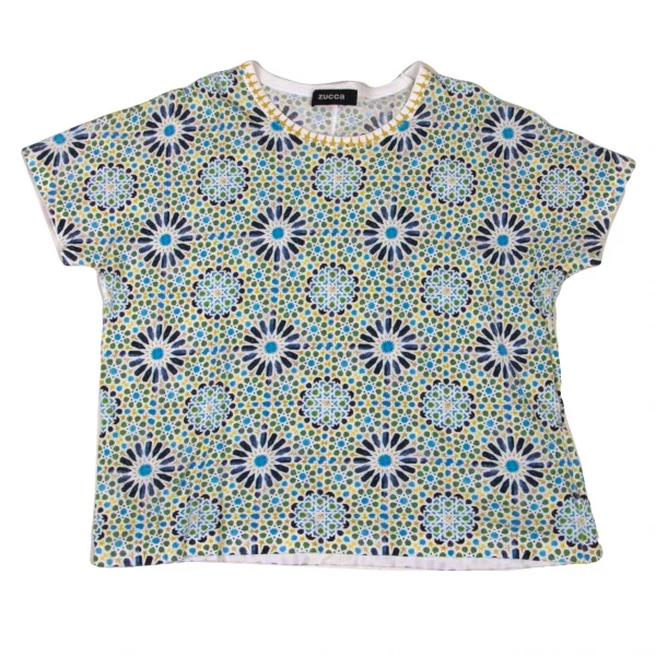 ズッカzucca コットンスター花柄プリントTシャツ 白青緑黄M 【レディース】 ズッカzucca コットンスター花柄プリントTシャツ 白青緑黄M | DC