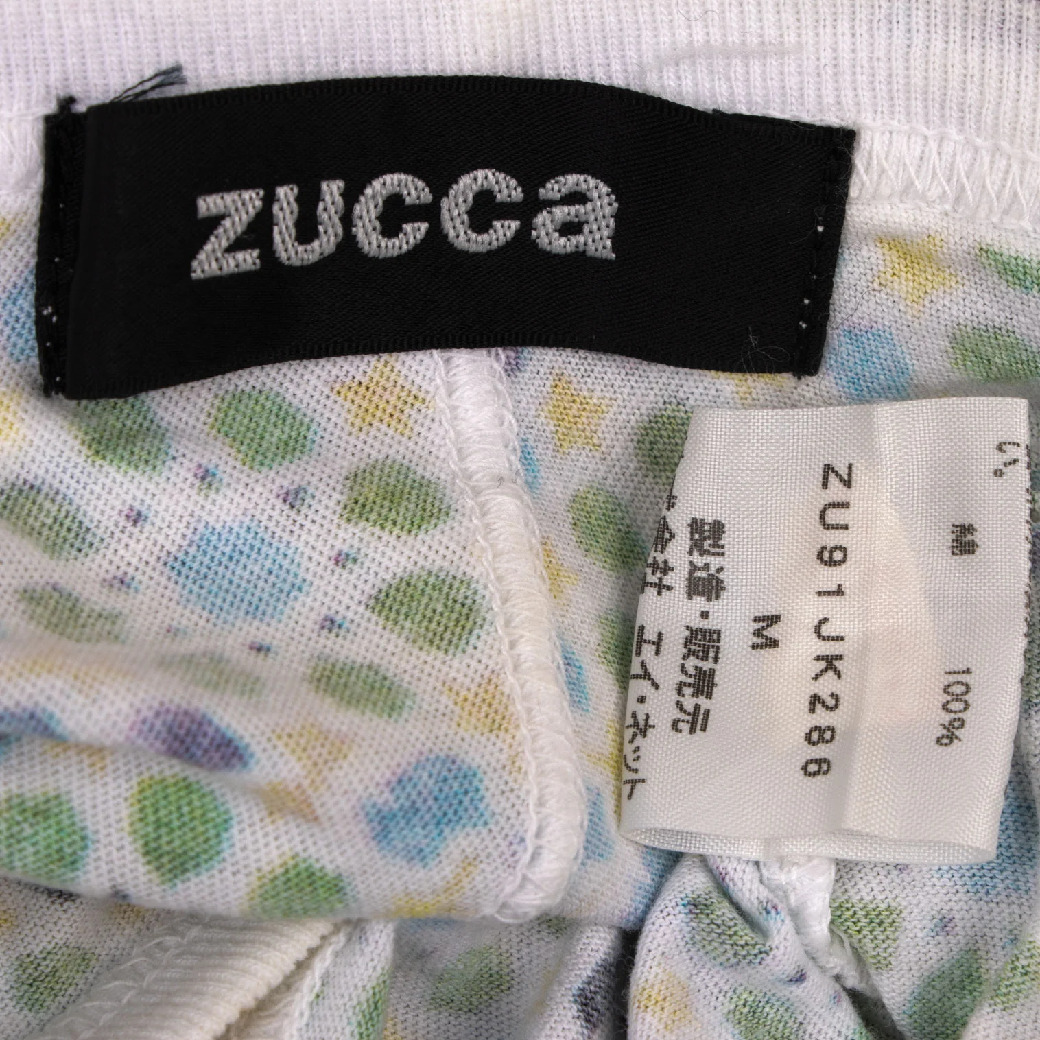 ズッカzucca コットンスター花柄プリントTシャツ 白青緑黄M | DC