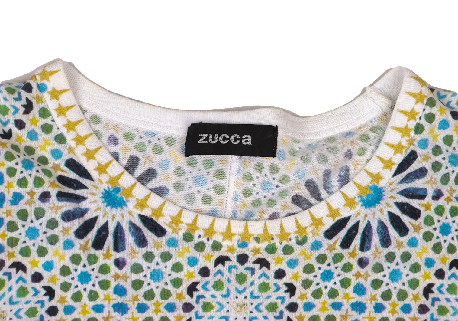 ズッカzucca コットンスター花柄プリントTシャツ 白青緑黄M 【レディース】 ズッカzucca コットンスター花柄プリントTシャツ 白青緑黄M | DC