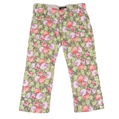zucca Floral Printed Hem Buttons Cropped Pants