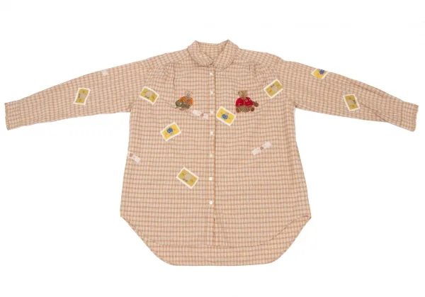 ピンクハウスPINK HOUSE ベア刺繍ワッペンフリルチェックシャツ 茶M位 【レディース】 ピンクハウスPINK HOUSE ベア刺繍ワッペンフリルチェックシャツ