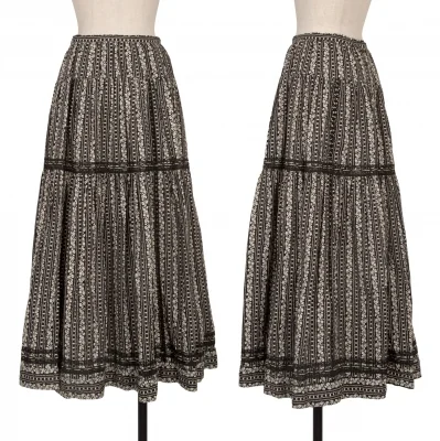 PINK HOUSE Floral Striped Print Lace Taping Skirt