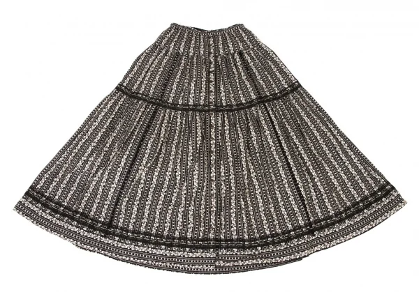PINK HOUSE Floral Striped Print Lace Taping Skirt K-139257_002