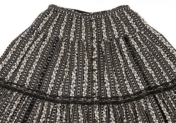 PINK HOUSE Floral Striped Print Lace Taping Skirt K-139257_003