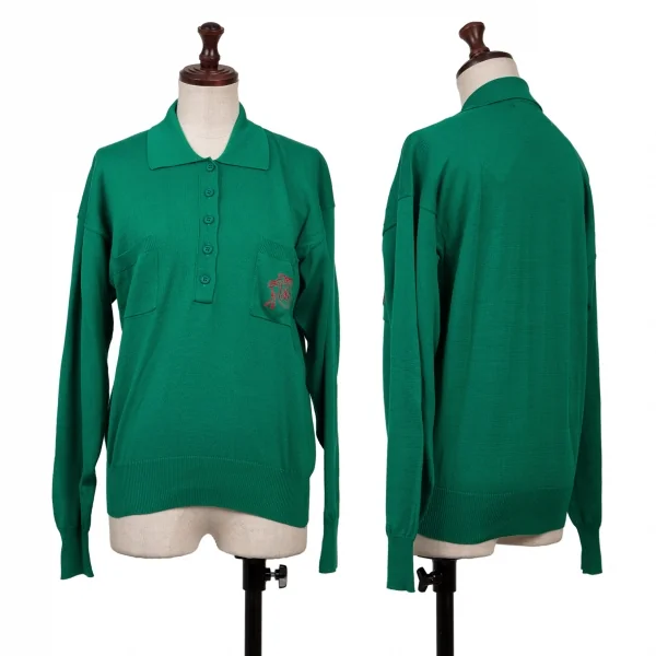YOSHIE INABA Emblem Embroidery Knit Polo Shirt Green S-M K-139359_001