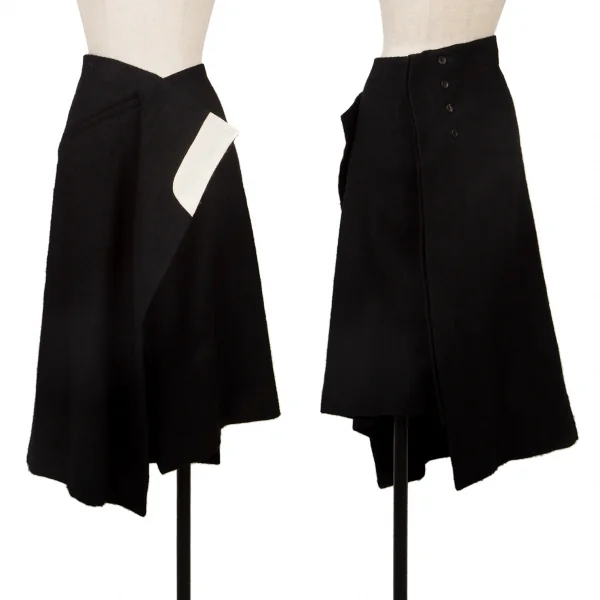 Y's red label Linen Blend Bicolor Folded Skirt Black 3 K-139364_001