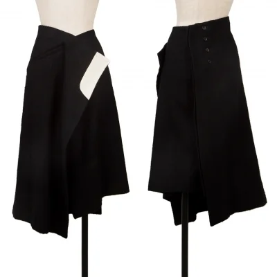 Y's red label Linen Blend Bicolor Folded Skirt