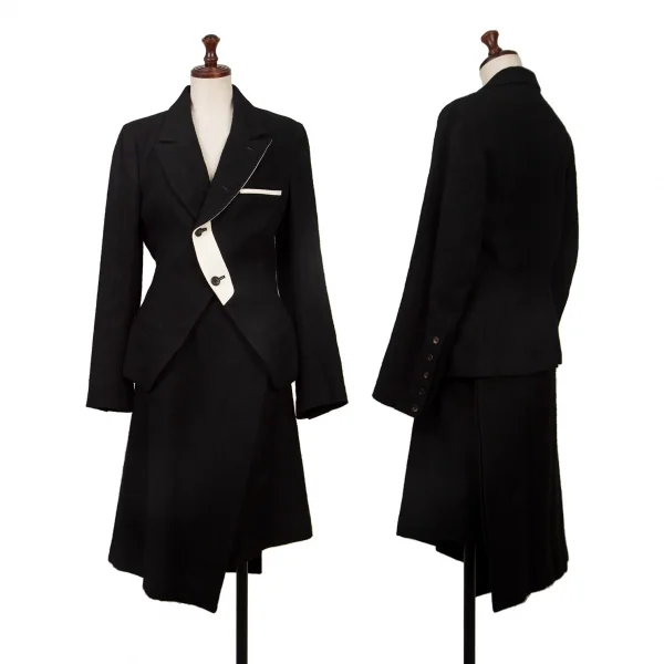 Y's red label Linen Blend Bicolor Design Jacket & Skirt Black 3 K-139365_001