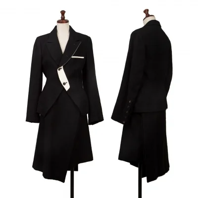 Y's red label Linen Blend Bicolor Design Jacket & Skirt