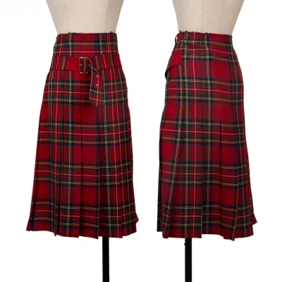 BLACK COMME des GARCONS Checker Belted Pleats Skirt