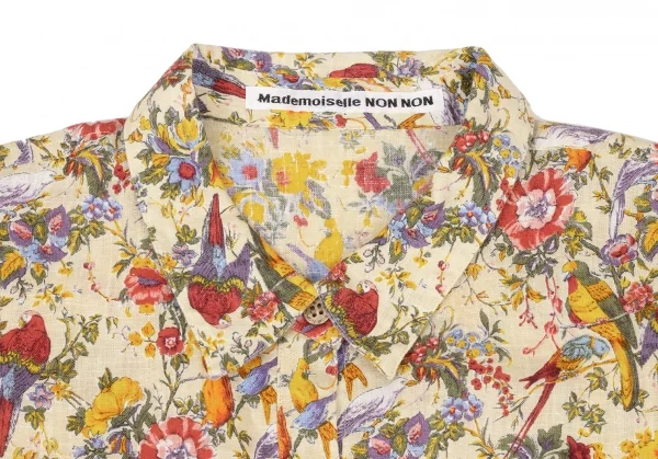 マドモアゼルノンノンMademoiselle NON NON フラワープリントリネン半袖シャツ ベージュマルチL 【レディース】 マドモアゼルノンノンMademoiselle NON NON フラワープリント