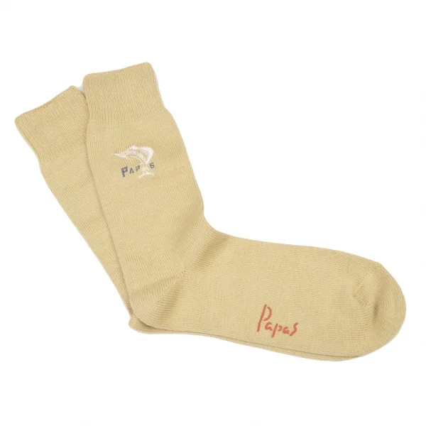 新品!パパスPapas カジキロゴ刺繍ハイソックス ベージュM位(25cm~27cm) K-139496_001