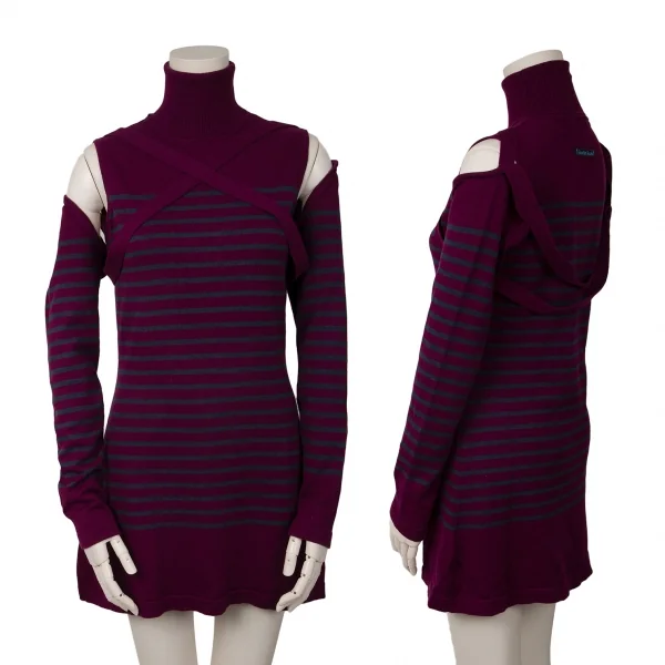 GAULTIER JEAN'S Turtleneck Striped Knit Top & Sleeves Purple 40 K-139500_001