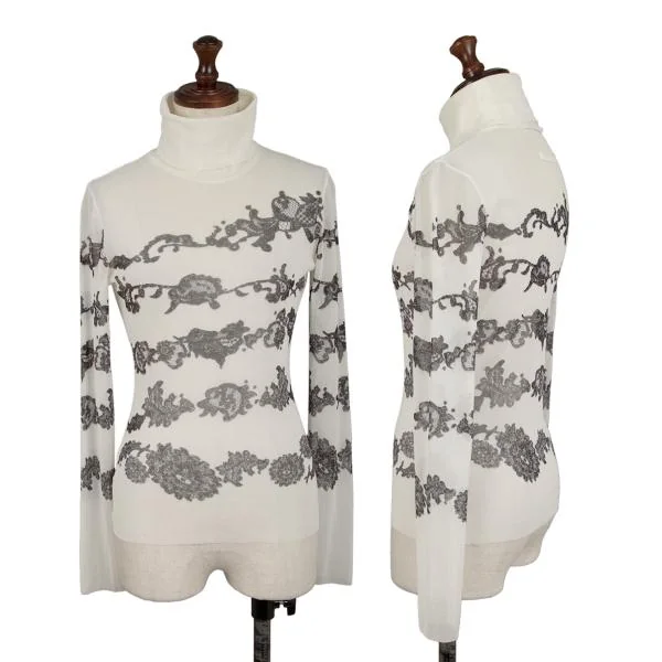 ジャンポールゴルチエJean Paul GAULTIER PARIS フラワーレースプリントパワーネットカットソー 白40 K-139503_001