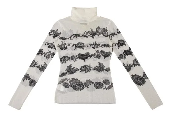 ジャンポールゴルチエJean Paul GAULTIER PARIS フラワーレースプリントパワーネットカットソー 白40 K-139503_002
