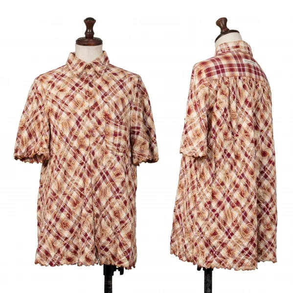 JPG by GAULTIER Botanical Printed Check Shirt Bordeaux,Beige 40 K-139548_001