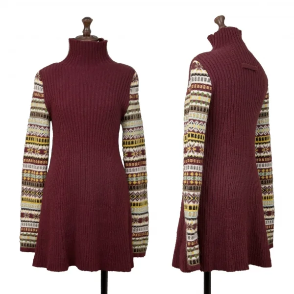 Jean-Paul GAULTIER FEMME Fair Isle Sleeves Knit Sweater Bordeaux 40 K-139549_001