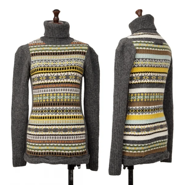 Jean-Paul GAULTIER FEMME Fair Isle Turtle Neck Knit Sweater Grey 40 K-139553_001