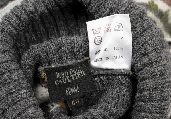 Jean-Paul GAULTIER FEMME Fair Isle Turtle Neck Knit Sweater K-139553_016