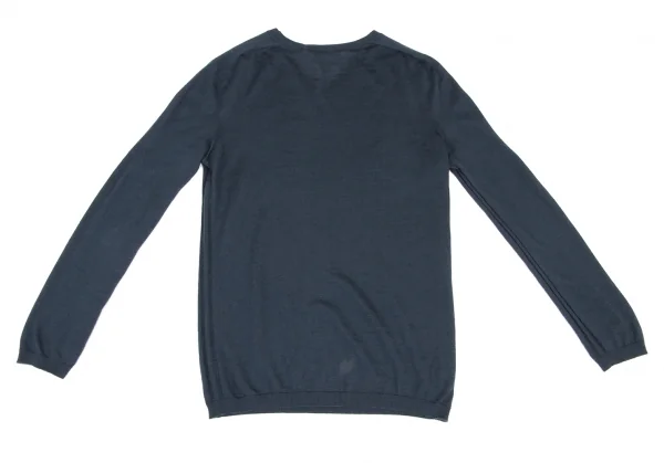 ジルサンダーJIL SANDER サイド編み変えラインデザインVネックニット 紺M位 K-139556_013