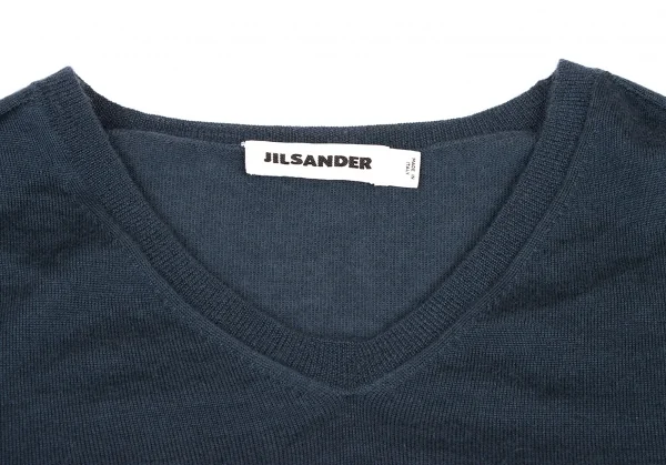 ジルサンダーJIL SANDER サイド編み変えラインデザインVネックニット 紺M位 K-139556_007