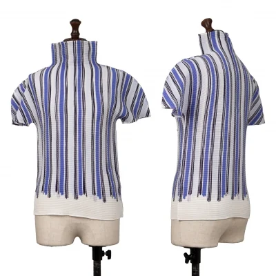 ISSEY MIYAKE me Stripe Stretch Pleated High Neck T Shirt