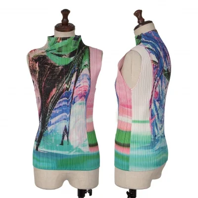 PLEATS PLEASE TROPICAL WINTER Pleated Turtleneck Sleeveless Shirt