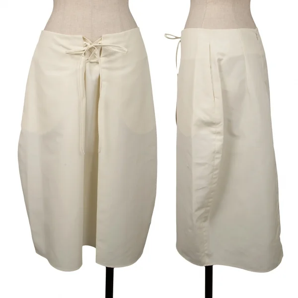 JIL SANDER NAVY Front Lace-up Poly Skirt Ivory 36 K-139611_001