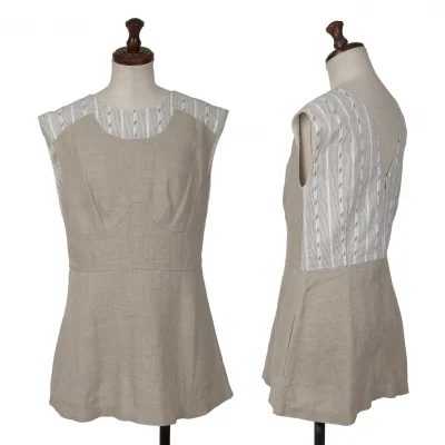 MOUJIC Linen Cotton Switching Sleeveless Tunic Blouse