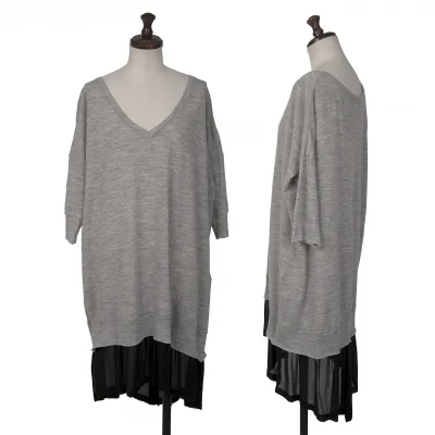Y's Wool Frill Docking V Neck T Shirt