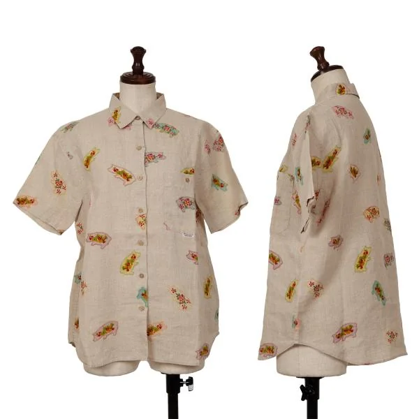 Mademoiselle NON NON Tropical Printed Linen Shirt Beige L K-139680_001