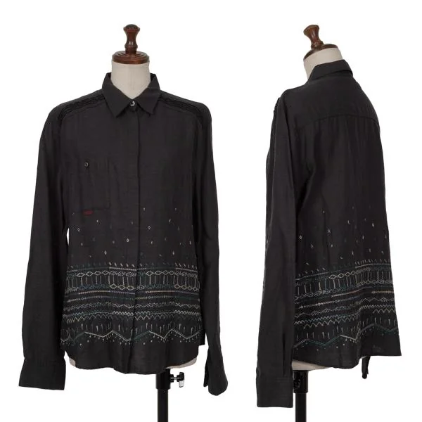 Mademoiselle NON NON Linen Embroidery Design Shirt Black L K-139682_001